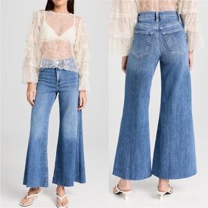 Frame Le Palazzo Crop Jeans High Rise Wide Leg Raw Hem Daphne Blue Size 32